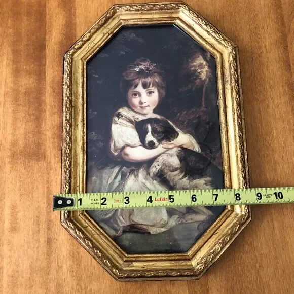 VINTAGE Miss Jane Bowles & Her Dog Joshua Reynolds Gold Framed Italy Italianate - Picture 3 of 8